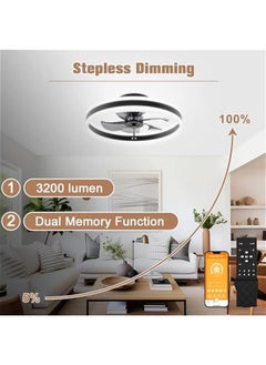 Arabest Black Modern Bladeless LED Ceiling Fan Light with Remote, 15.7in Flush Mount, 3000K-6500K Dimmable, Low Profile for Bedroom  - Image 4