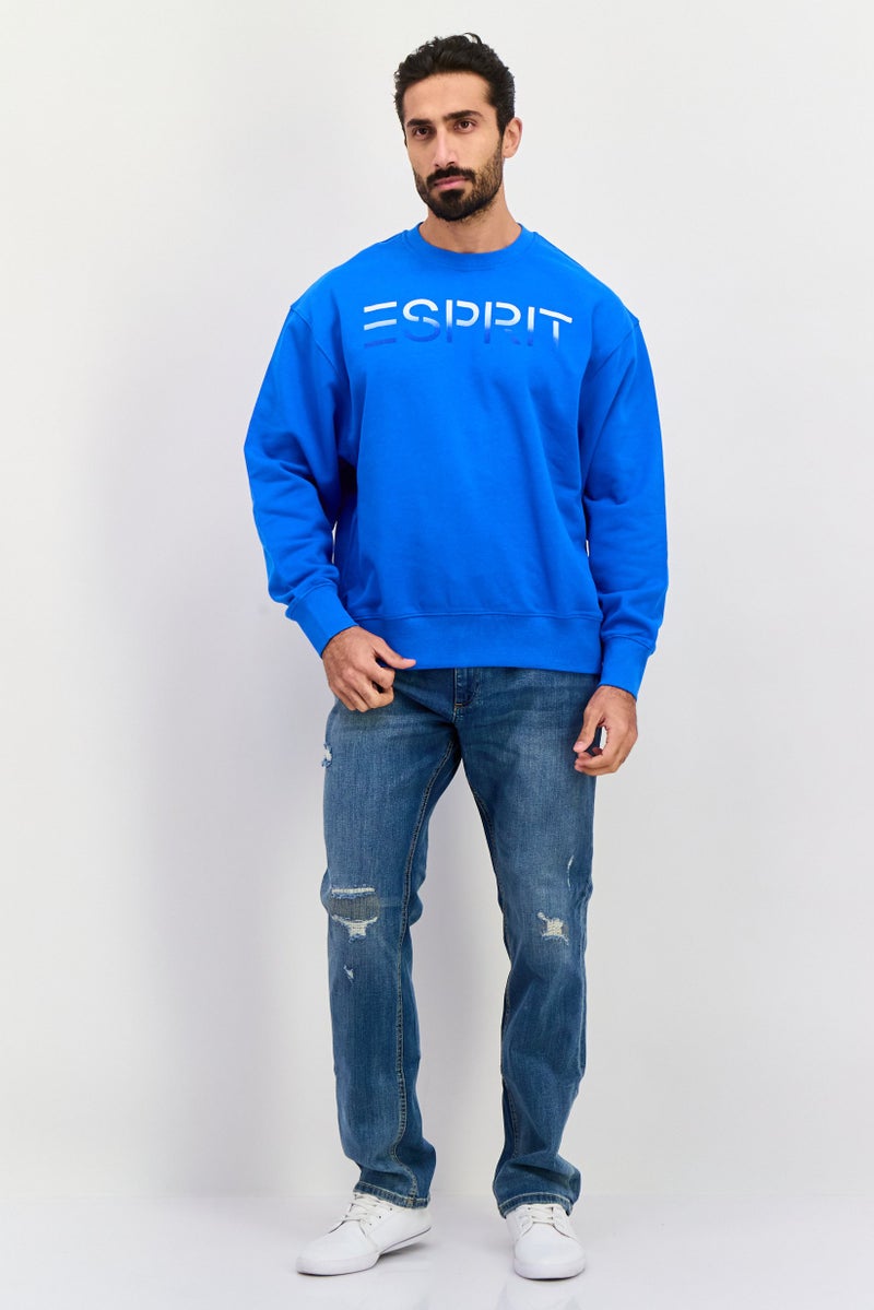 ESPRIT Men Crew Neck Brand Logo Long Sleeves Sweatshirt, Blue - Image 3
