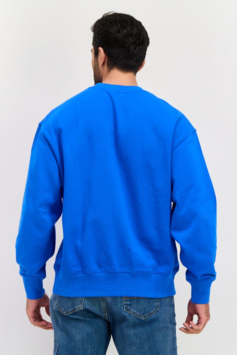 ESPRIT Men Crew Neck Brand Logo Long Sleeves Sweatshirt, Blue - Image 4