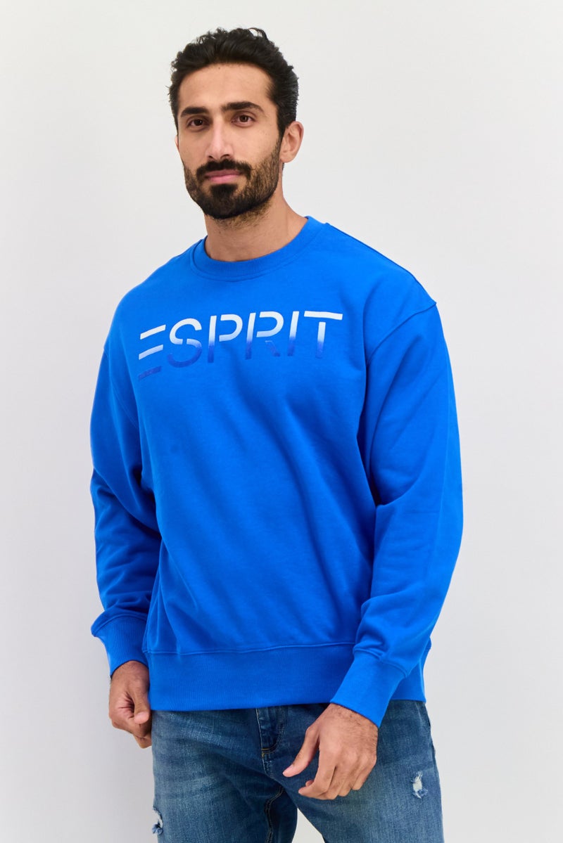 ESPRIT Men Crew Neck Brand Logo Long Sleeves Sweatshirt, Blue - Image 1