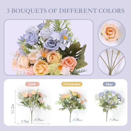 Cyblinia Artificial Flowers Bouquets 3 Bunches Fake Flowers Bride Holding Flowers Faux Floral for Home Wedding Spring Decor - Image 2