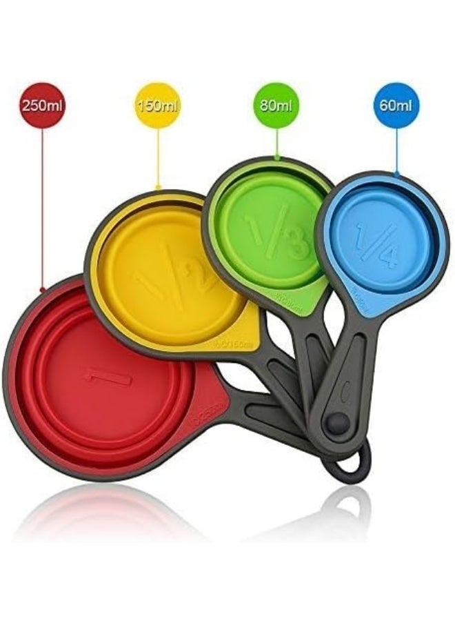 leepiya Measuring Cups and Spoons set, Collapsible Measuring Cups, 8 piece Measuring Tool Engraved Metric/US Markings for Liquid & Dry Measuring, Space Saving, BPA Free Silicone, Colorful - Image 4
