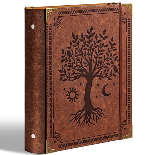 Ovesmusl PU Leather 3 Ring Binder Fits 8.5"x11" Letter Size Paper, 2 Inch Round Ring Binder Holds 500 Sheets, Notepad Paper Cover Loose Leaf Organizer, Brown Tree - Image 1