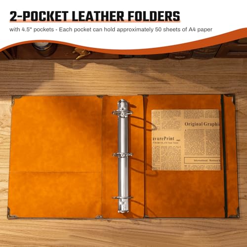 Ovesmusl PU Leather 3 Ring Binder Fits 8.5"x11" Letter Size Paper, 2 Inch Round Ring Binder Holds 500 Sheets, Notepad Paper Cover Loose Leaf Organizer, Brown Tree - Image 3