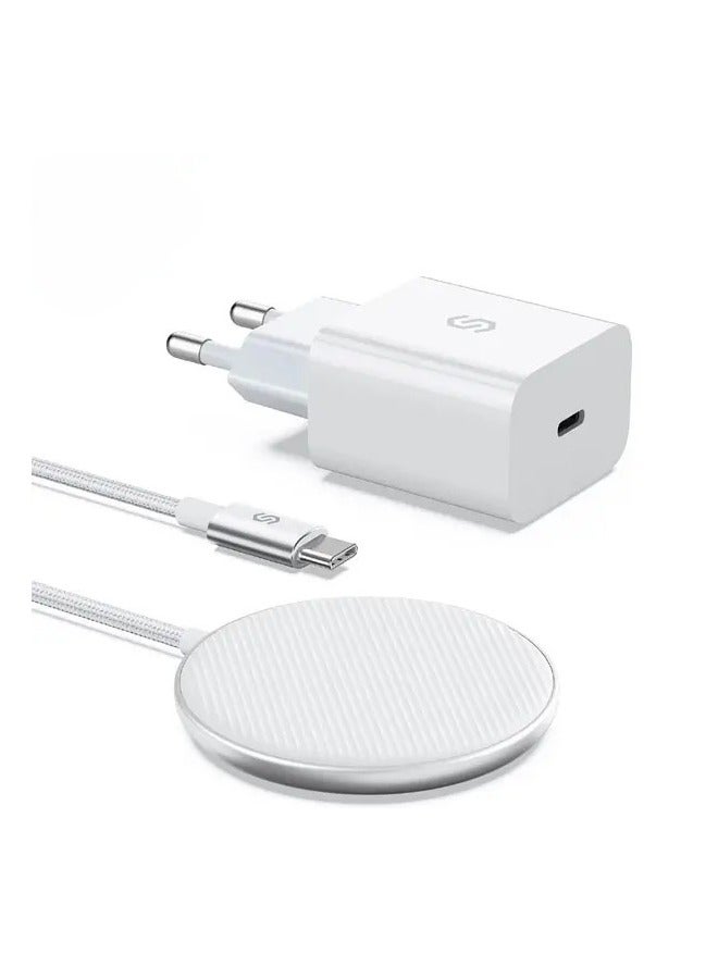 ساينك واير شاحن Syncwire اللاسلكي المغناطيسي سريع بتقنية Qi  مع محول USB-C جداري بقوة 20 واط - Image 1
