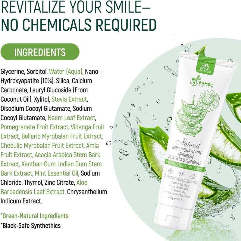 BAMBOEARTH Natural Fluoride Free Toothpaste  Nano Hydroxyapatite Remineralizing Sensitive Teeth Whitening  Zero Waste Tube  Dentist Recommended for Adult  Kids Oral Aloe Vera  Chamomile Single Aloe - Image 4