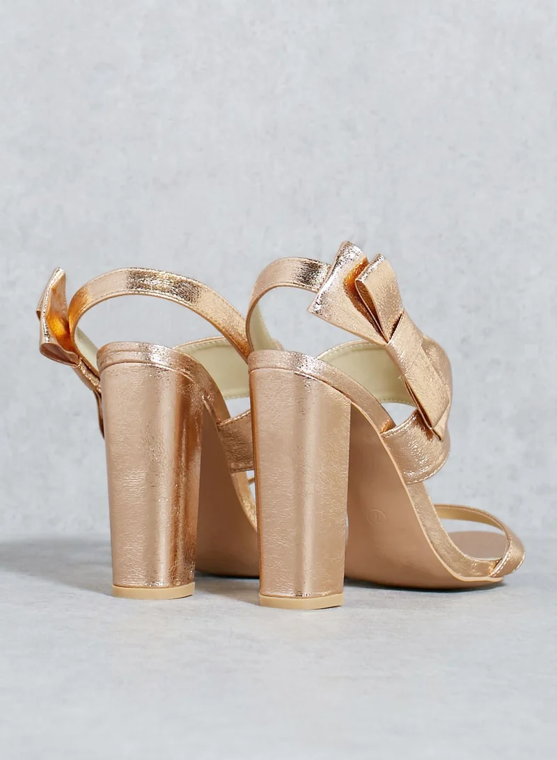 Missguided Rose Gold Side Bow Block Heeled Sandals