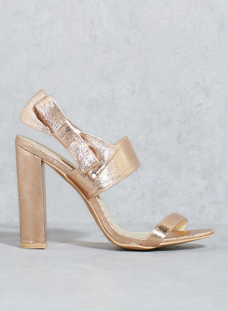 Missguided Rose Gold Side Bow Block Heeled Sandals