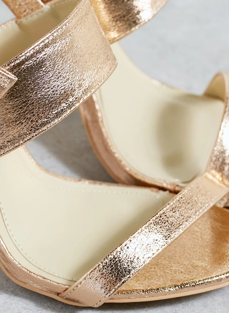 Missguided Rose Gold Side Bow Block Heeled Sandals