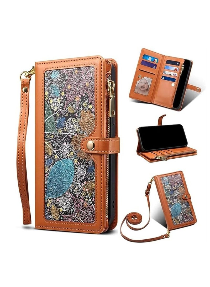 كابتن تيك Phone Case Cover, Leather Case for iPhone 14 Pro Max, Woman Cover Flip Wallet with Card Holder, Kickstand Magnetic Closure PU Leather Protective Cover, Brown - Image 1