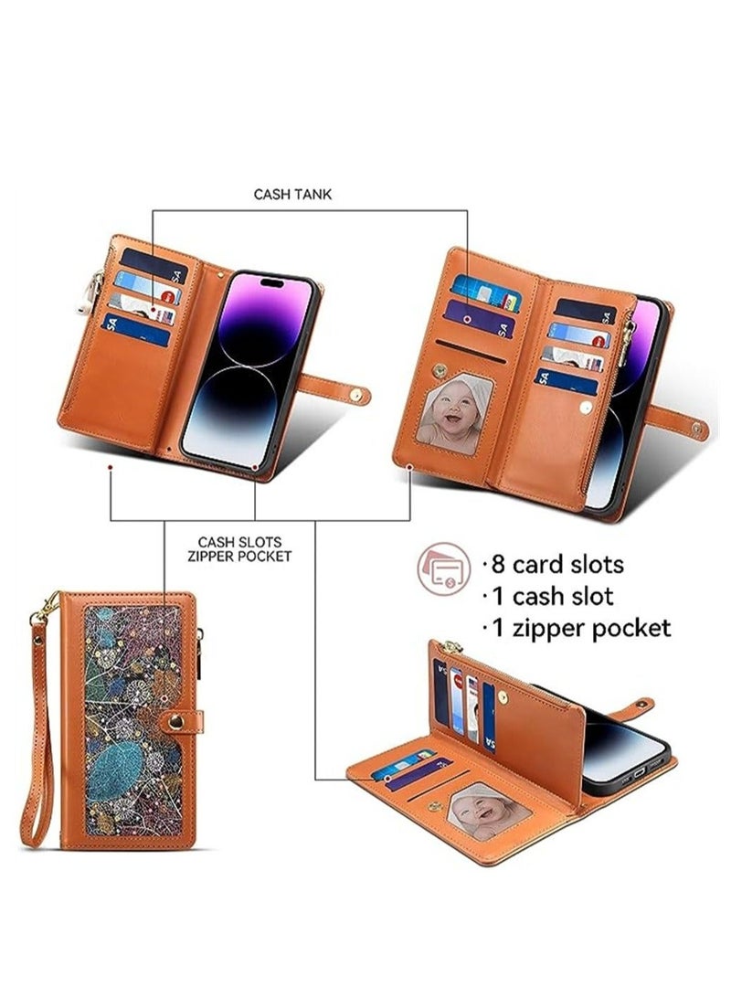 كابتن تيك Phone Case Cover, Leather Case for iPhone 14 Pro Max, Woman Cover Flip Wallet with Card Holder, Kickstand Magnetic Closure PU Leather Protective Cover, Brown - Image 3