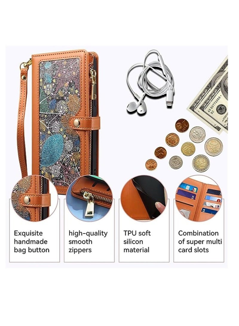 كابتن تيك Phone Case Cover, Leather Case for iPhone 14 Pro Max, Woman Cover Flip Wallet with Card Holder, Kickstand Magnetic Closure PU Leather Protective Cover, Brown - Image 2