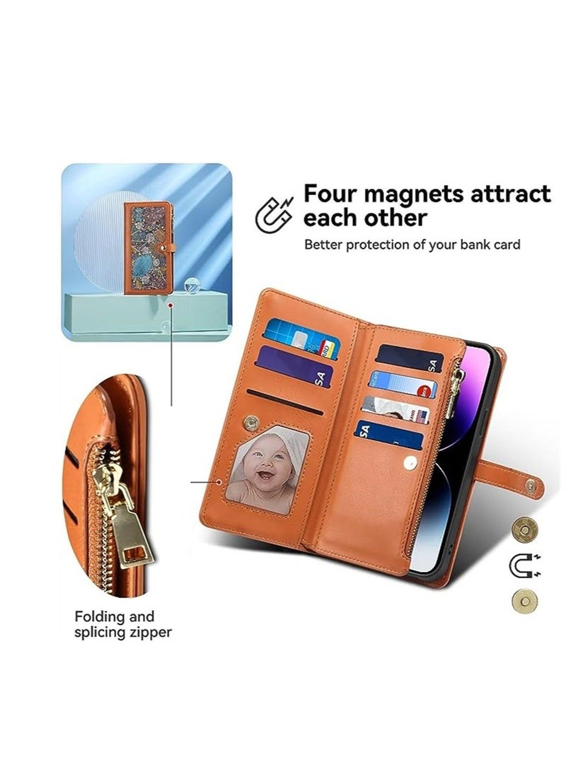 كابتن تيك Phone Case Cover, Leather Case for iPhone 14 Pro Max, Woman Cover Flip Wallet with Card Holder, Kickstand Magnetic Closure PU Leather Protective Cover, Brown - Image 4