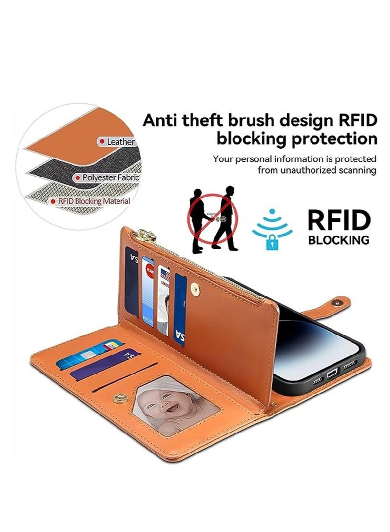 كابتن تيك Phone Case Cover, Leather Case for iPhone 14 Pro Max, Woman Cover Flip Wallet with Card Holder, Kickstand Magnetic Closure PU Leather Protective Cover, Brown - Image 5