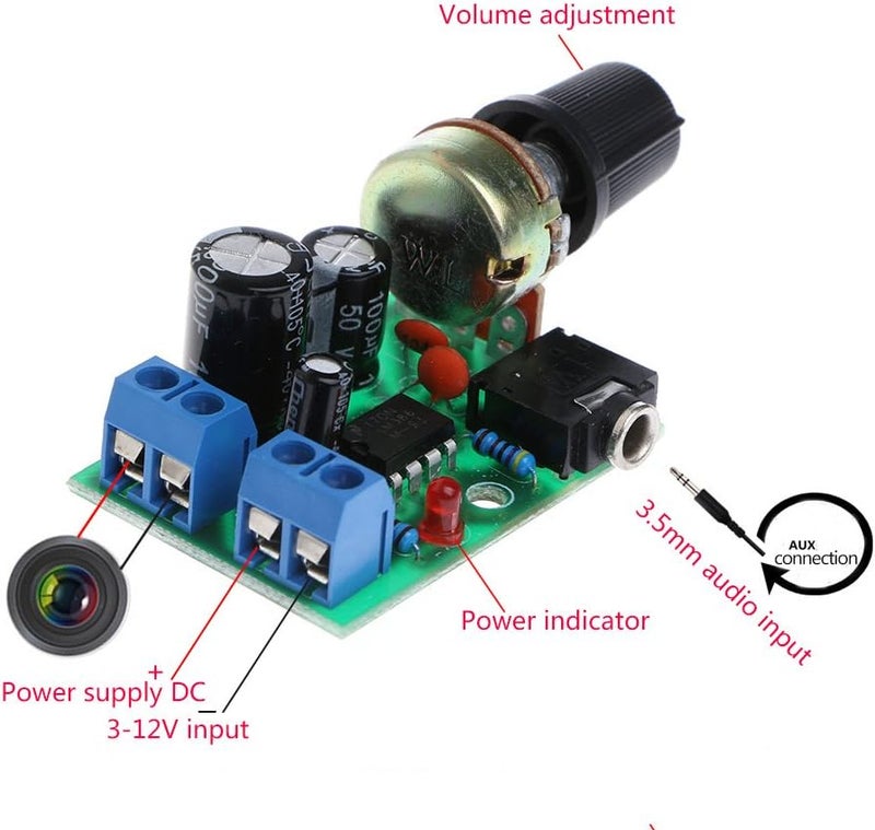 لوحة مكبر صوت صغير موديول DC 3V 12V 5V مع تحكم في مستوى الصوت قابل للتعديل - Image 3