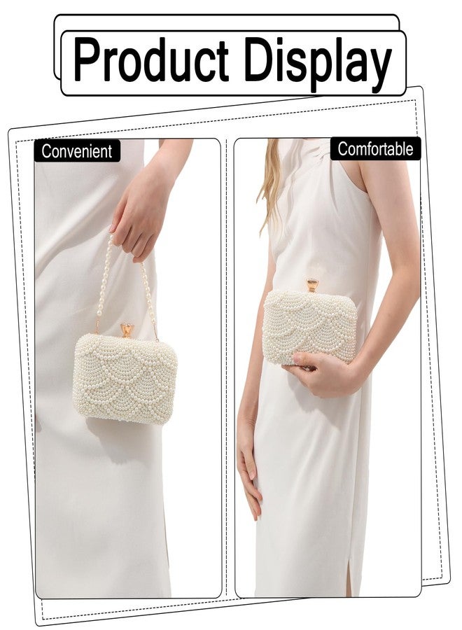 Lanpet Women Pearl Clutch Purse Noble Crystal Beaded Evening Bag for Wedding Bridal Party Prom with Pearl Chain Strap,Beige - Image 2