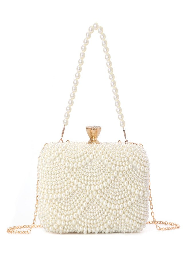 Lanpet Women Pearl Clutch Purse Noble Crystal Beaded Evening Bag for Wedding Bridal Party Prom with Pearl Chain Strap,Beige - Image 1