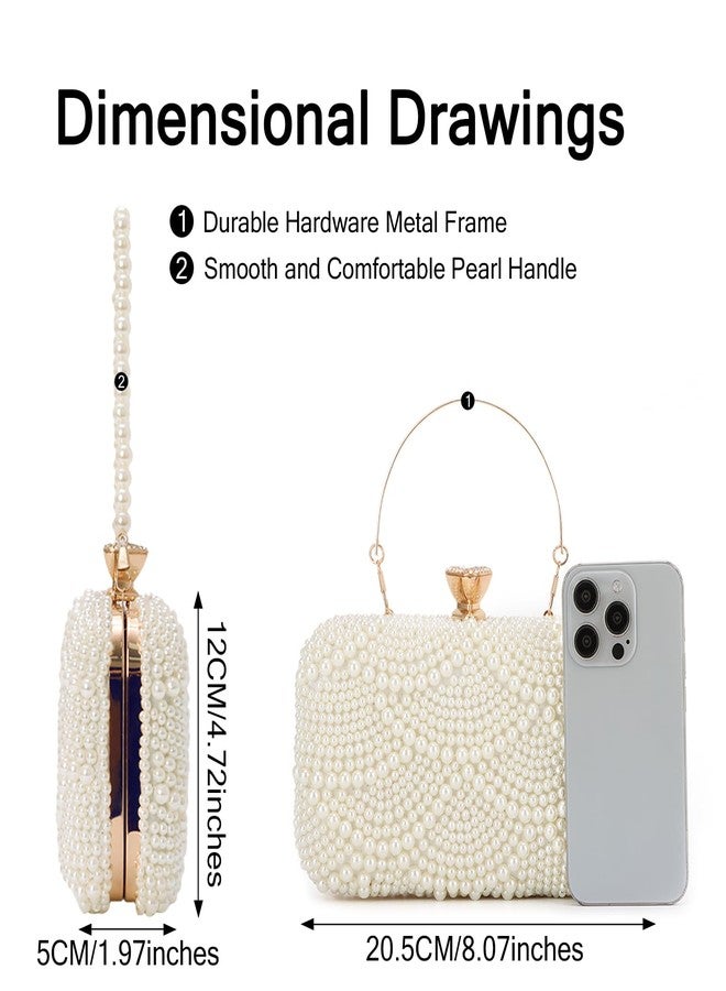 Lanpet Women Pearl Clutch Purse Noble Crystal Beaded Evening Bag for Wedding Bridal Party Prom with Pearl Chain Strap,Beige - Image 3
