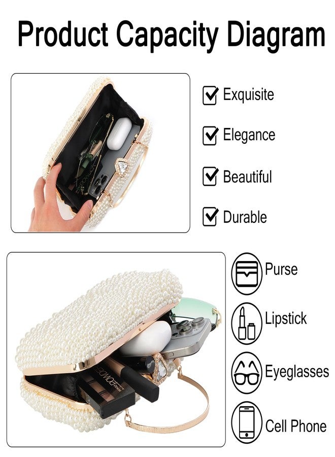 Lanpet Women Pearl Clutch Purse Noble Crystal Beaded Evening Bag for Wedding Bridal Party Prom with Pearl Chain Strap,Beige - Image 4