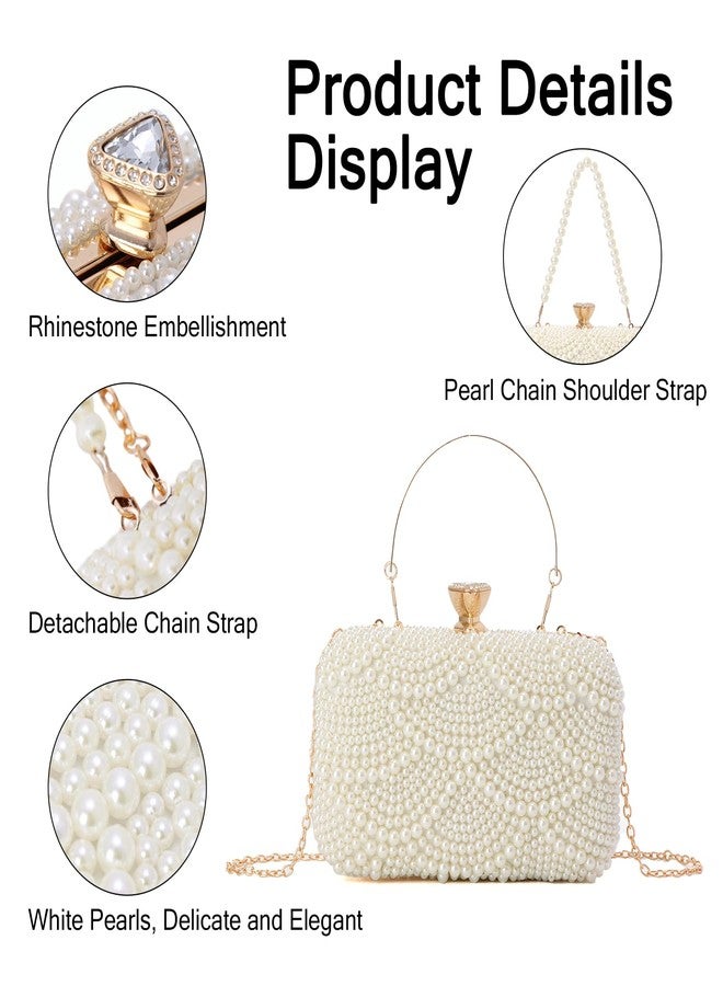Lanpet Women Pearl Clutch Purse Noble Crystal Beaded Evening Bag for Wedding Bridal Party Prom with Pearl Chain Strap,Beige - Image 5