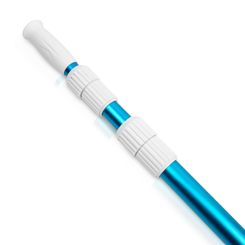 POOLWHALE Premium 15 Foot Telescopic Swimming Pool Pole, Adjustable 3 Piece Extendable Pool Cleaning Pole, Blue Anodized Aluminum - for Skimmer Nets, Vacuum Heads and Brushes - Image 1
