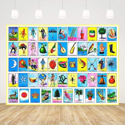 Ticuenicoa 7x5ft Cards Backdrop Mexican Bingo & Party Decorations Mexican Fiesta Photography Background for Mexicana, Adult Birthday, Kids Bday Supplies - Image 1