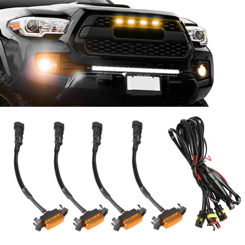 أضواء الشواء LED CHRYMUM 4 قطع أضواء الشواء LED كهرماني مصابيح أمامية لشبكة السيارة ملحقات السيارة مع حزمة متوافقة مع تويوتا تاكوما TRD PRO 2016-2019
