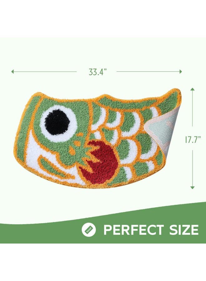 Feblilac Green Fish Koi Bathroom Rug, Japanese Style Bath Rug, Fun Washable Bathroom Mat, Microfiber Bath Mats for Bathroom Living Room Fast Dry - Image 2