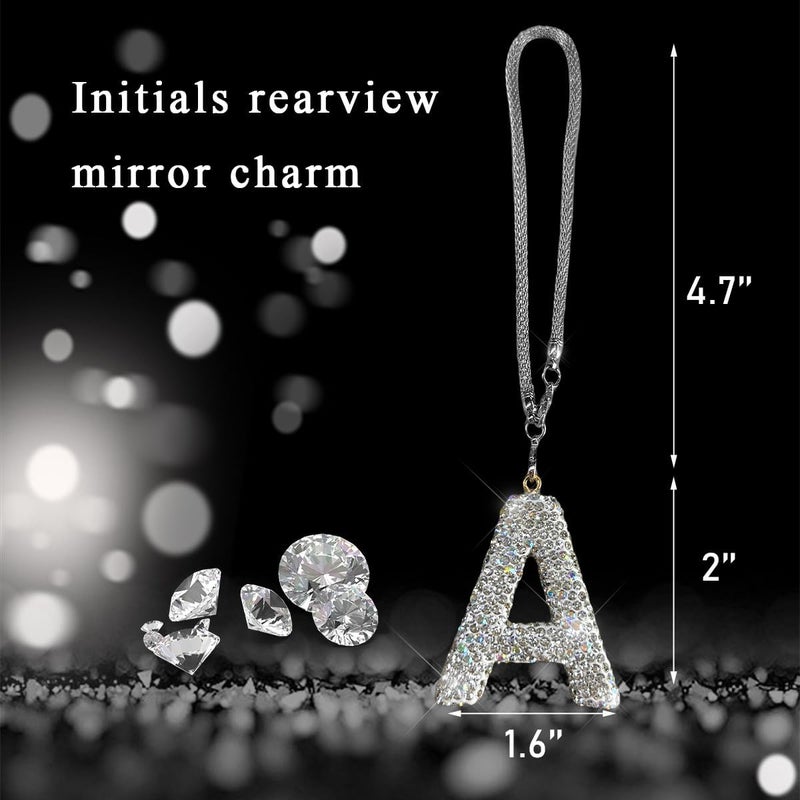 DXNQ Bling Initial Car Rear View Mirror Ornament, Crystal Sparkling Cute Letter Charm Pendant Auto Decor, Hanging Lucky Diamond Initial Charm Car Mirror Bag Ornament for Girl Women (Letter A) - Image 2