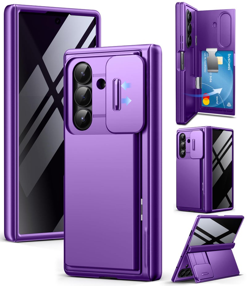TONGATE Wallet for Z Fold 7 Case with Privacy Screen Protector 4Card HolderAnti Spy Builtin Large Stand Slide Camera Cover Z7 Shockproof Phone Case for Samsung Galaxy Z Fold 7 2025 8 Purple - Image 2