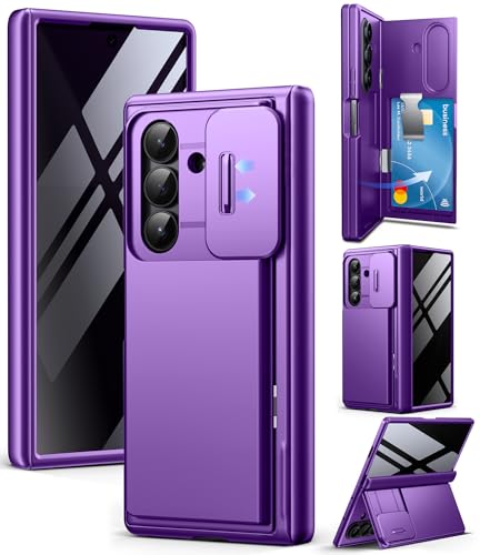 TONGATE Wallet for Z Fold 7 Case with Privacy Screen Protector 4Card HolderAnti Spy Builtin Large Stand Slide Camera Cover Z7 Shockproof Phone Case for Samsung Galaxy Z Fold 7 2025 8 Purple - Image 1