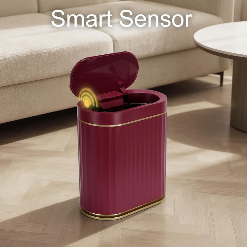 ELPHECO Bathroom Motion Sensor Trash can 2 Gallon Automatic Garbage Can, Slim Plastic Smart Trash Can with Lid, Commercial Intelligent Trash Bin for Bedroom, Bathroom, Office, Burgundy - Image 3