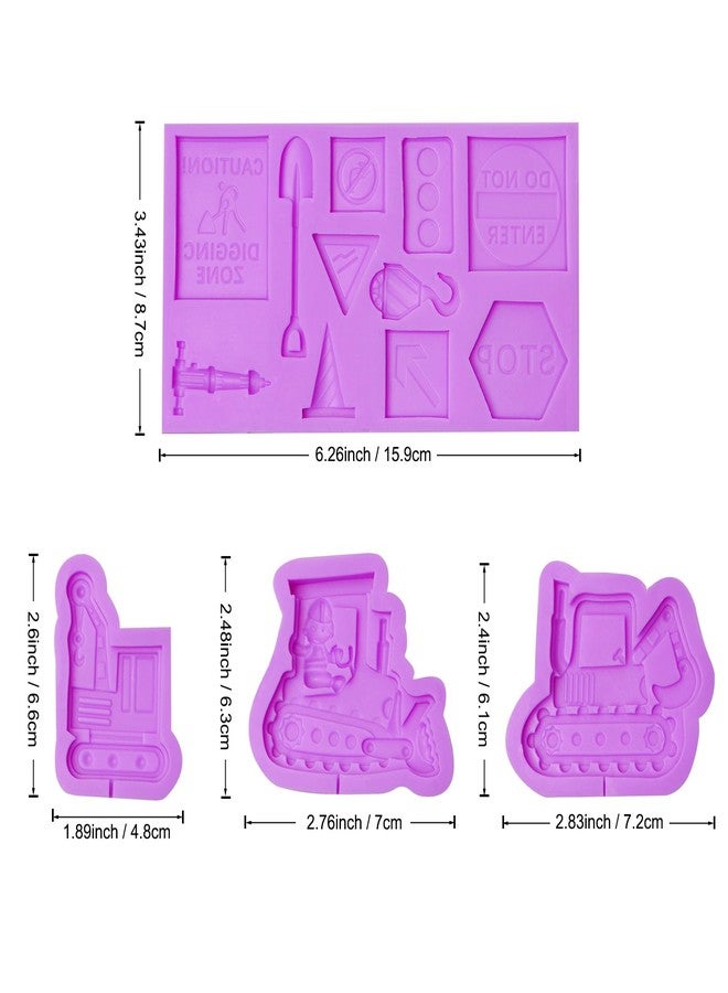 acvcatto 4 Pcs Excavator Chocolate Molds, Construction Site Crane Bulldozer Silicone Fondant Molds, Forklift Construction Sign Candy Baking Molds for Cake Decoration Gum Paste Clay DIY Craft Resin - Image 2