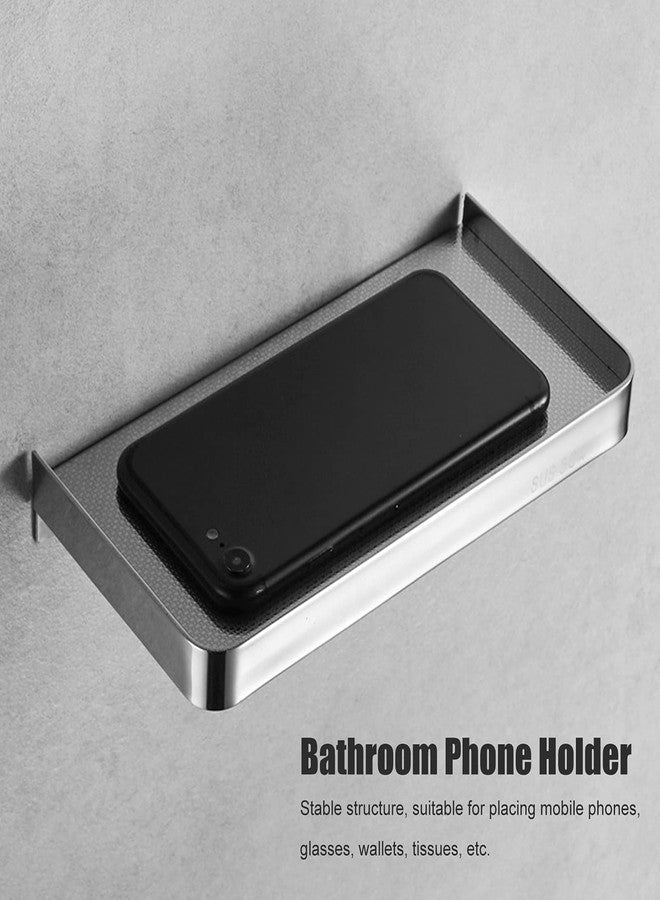 Beufee Floating Wall Shelves, tainless Steel Bathroom Tray Wall Mounted Mobile Phone Holder Bathroom Phone Shelf Toilet S 185x90mm (Brushed) - Image 4
