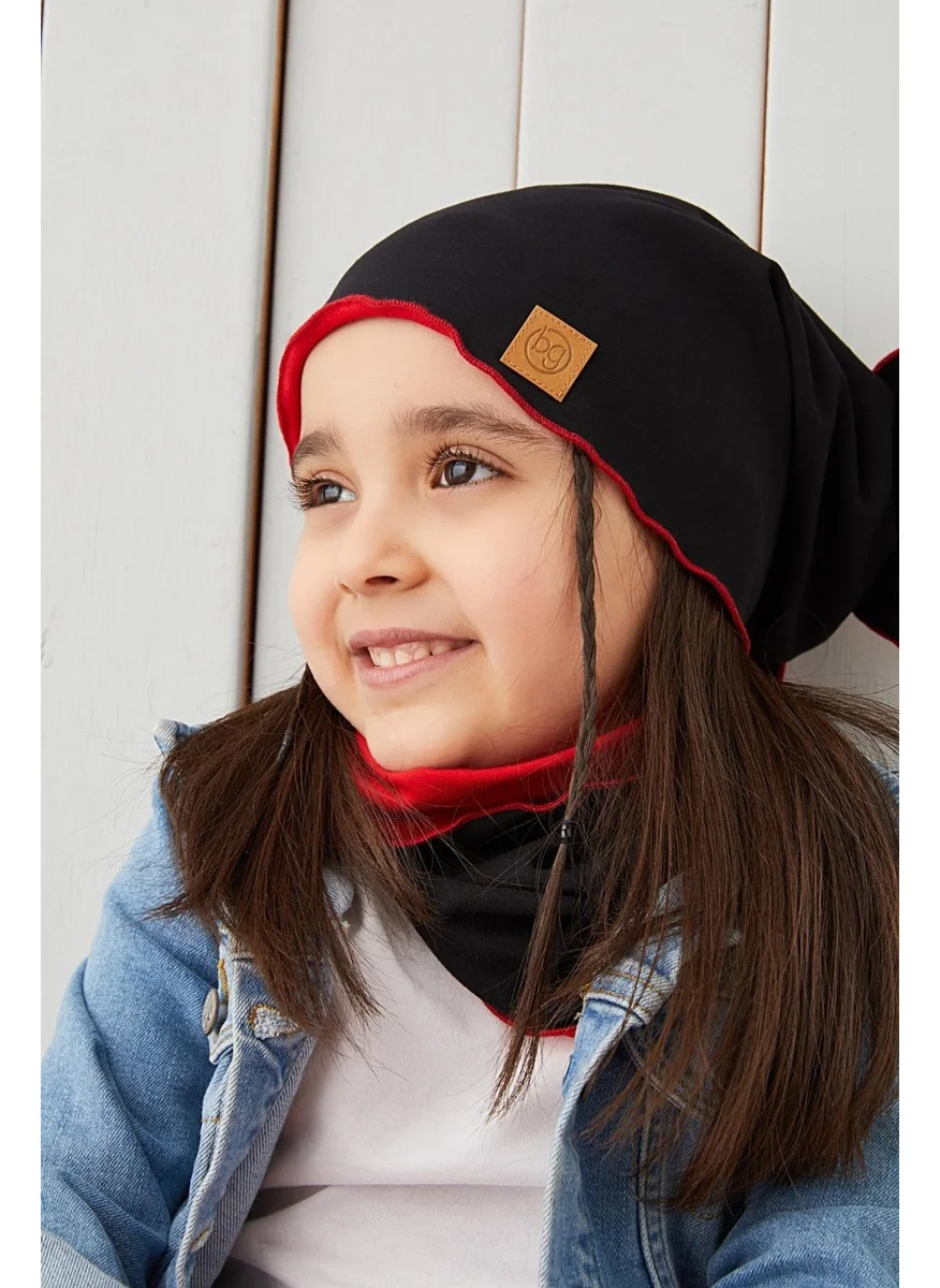 Babygiz Black Red Kids Baby Beanie Neck Collar Set Soft 100% Cotton Combed Cotton Elite Series