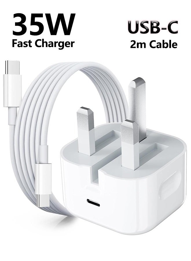 IPhone 35W Fast Charger | USB C Wall Fast Charger with 2M Type C to C Charging Cable Compatible with iPhone 16/Samsung/iPhone15 Pro Max/Pro/Plus/Motorola/iPad Pro/AirPods/Xiaomi and all Type C Mobile