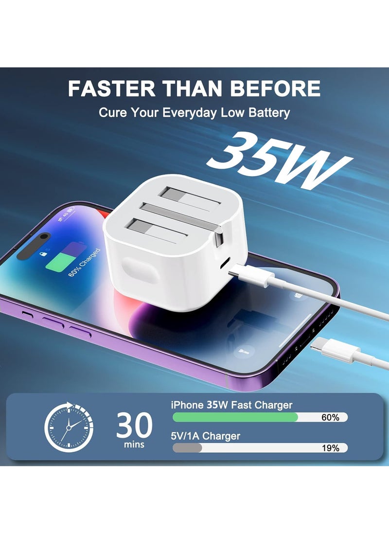 IPhone 35W Fast Charger | USB C Wall Fast Charger with 2M Type C to C Charging Cable Compatible with iPhone 16/Samsung/iPhone15 Pro Max/Pro/Plus/Motorola/iPad Pro/AirPods/Xiaomi and all Type C Mobile