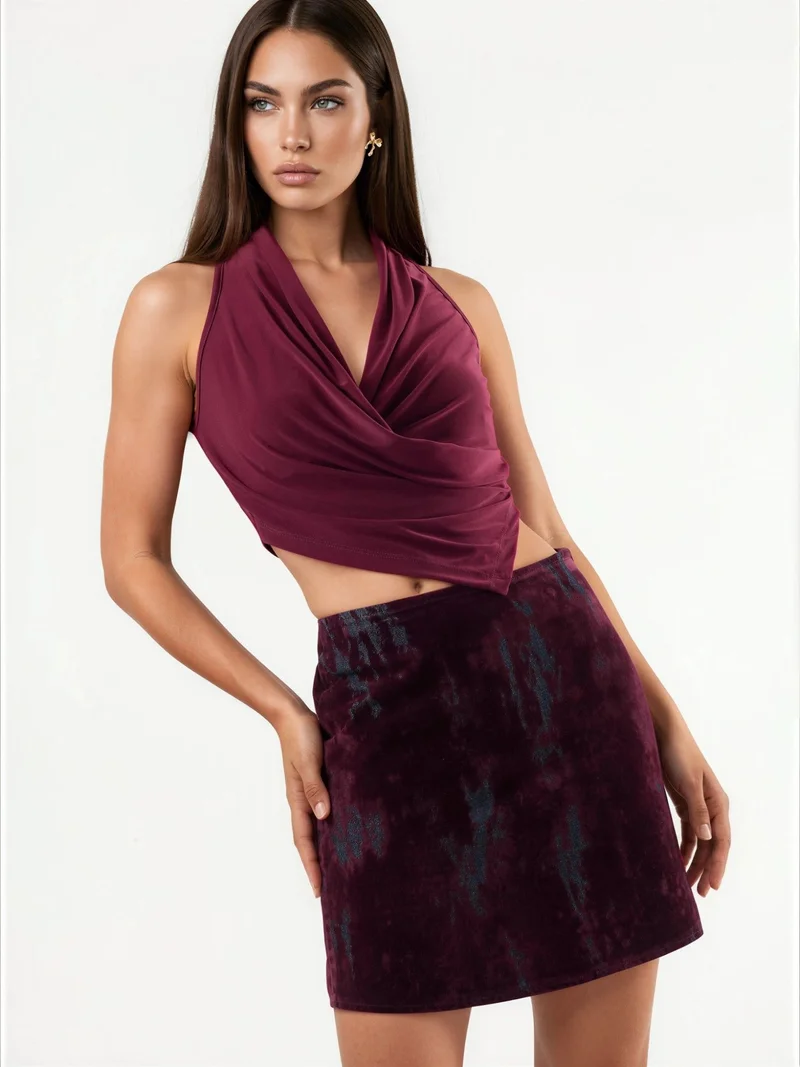 Qustyle QU STYLE Textured Abstract Mini Skirt