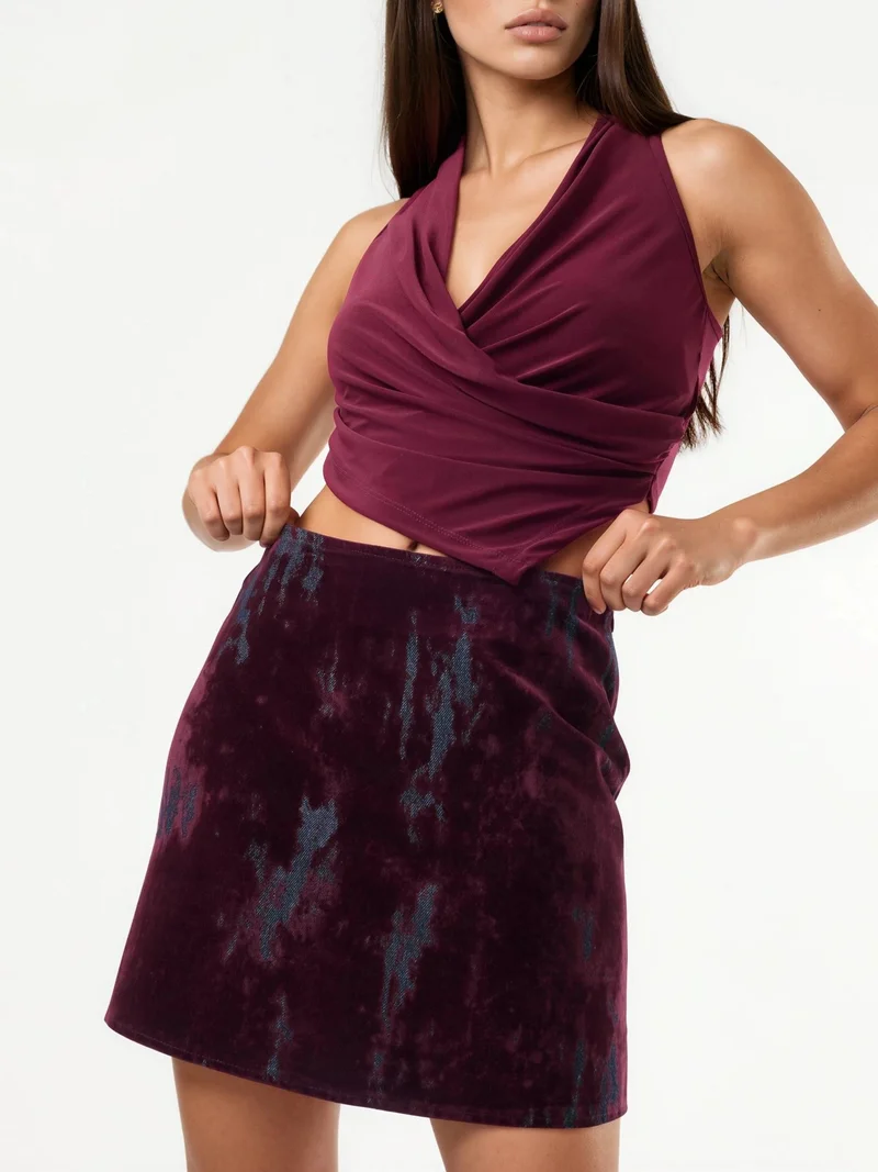 Qustyle QU STYLE Textured Abstract Mini Skirt