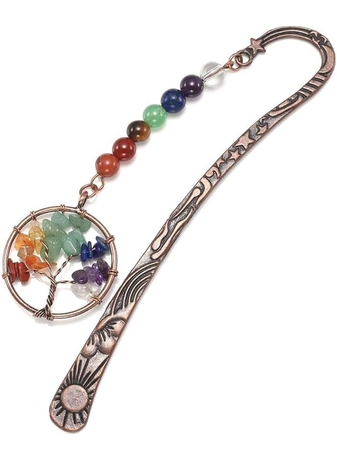 إيروريكس علامة مرجعية من المعدن النحاسي العتيق مع أحجار كريمة مصقولة وخرز دائري من شجرة الحياة وبلورات شفاء شاكرا السبعة المصنوعة يدويًا - Image 1