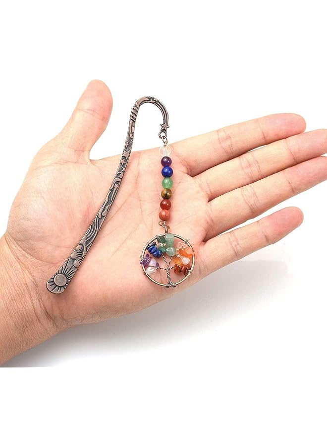 إيروريكس علامة مرجعية من المعدن النحاسي العتيق مع أحجار كريمة مصقولة وخرز دائري من شجرة الحياة وبلورات شفاء شاكرا السبعة المصنوعة يدويًا - Image 5