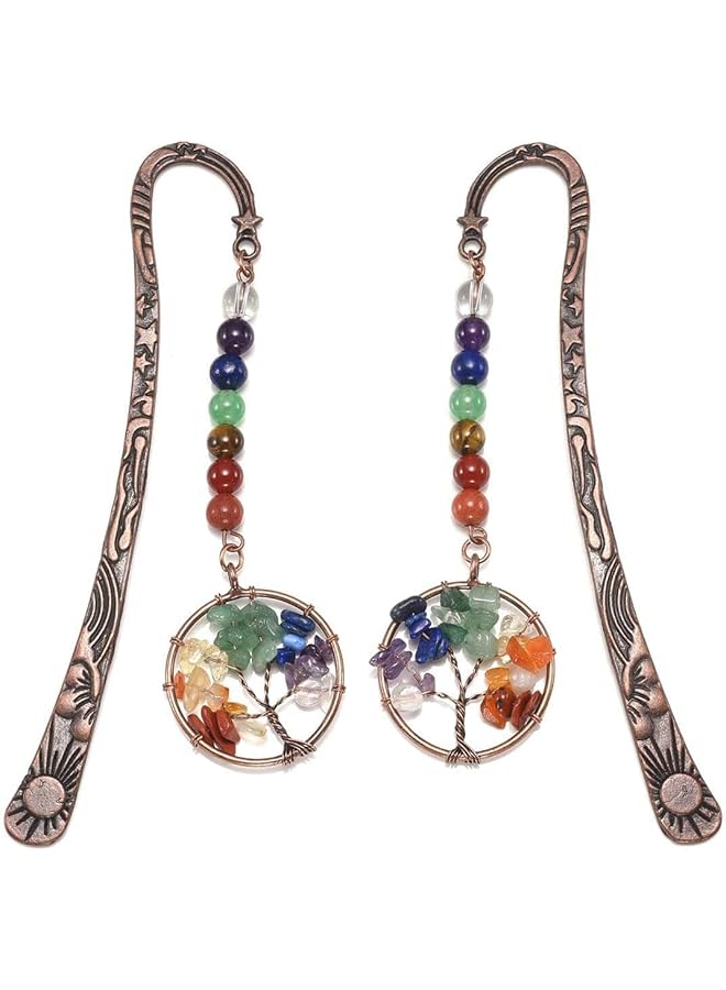 إيروريكس علامة مرجعية من المعدن النحاسي العتيق مع أحجار كريمة مصقولة وخرز دائري من شجرة الحياة وبلورات شفاء شاكرا السبعة المصنوعة يدويًا - Image 4