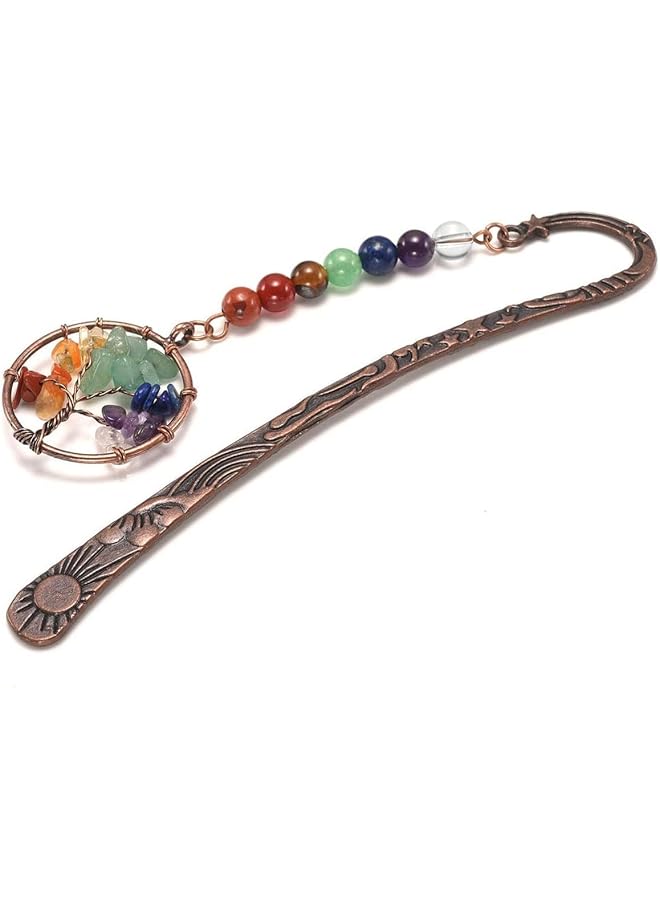 إيروريكس علامة مرجعية من المعدن النحاسي العتيق مع أحجار كريمة مصقولة وخرز دائري من شجرة الحياة وبلورات شفاء شاكرا السبعة المصنوعة يدويًا - Image 3