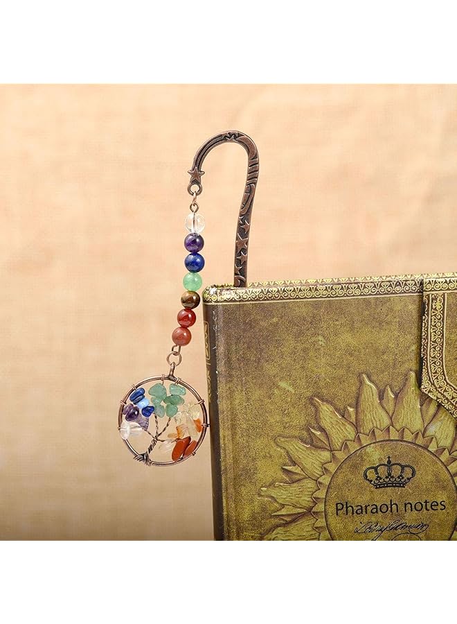 إيروريكس علامة مرجعية من المعدن النحاسي العتيق مع أحجار كريمة مصقولة وخرز دائري من شجرة الحياة وبلورات شفاء شاكرا السبعة المصنوعة يدويًا - Image 2