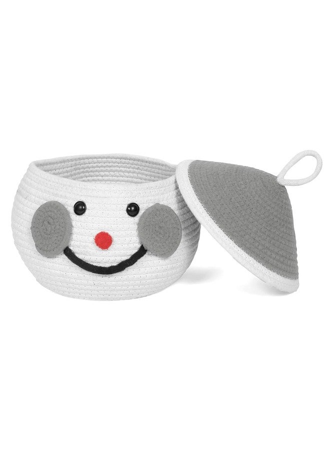 VIHS Cute Santa Handmade Jute Cotton Rope Basket with Cap for Home Decor Woven Storage Organizer for Nursery, Kids Room, Toys, Baby Essentials, Laundry White & Grey Basket - Image 2