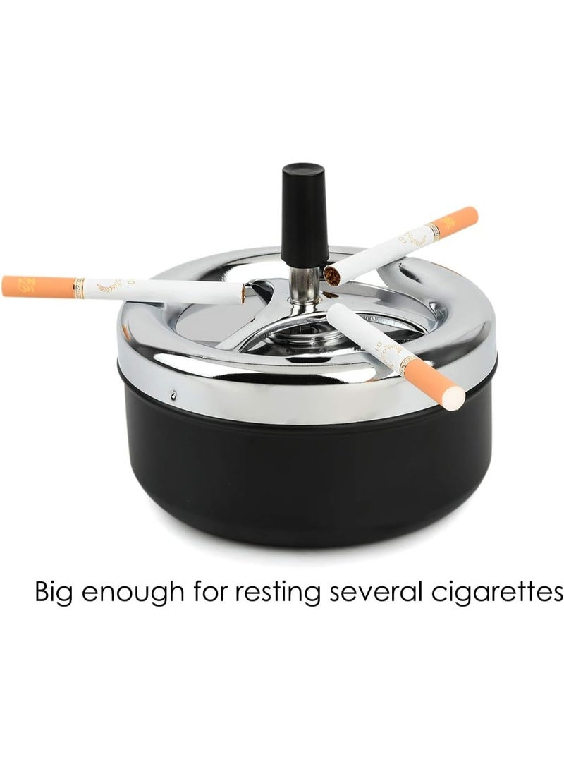 Round Push Down Ashtray with Spinning Tray Metal Cigarette Ash Tray Large 5.2 Inches Home Ashtray for Outside Patio - Black - Image 4