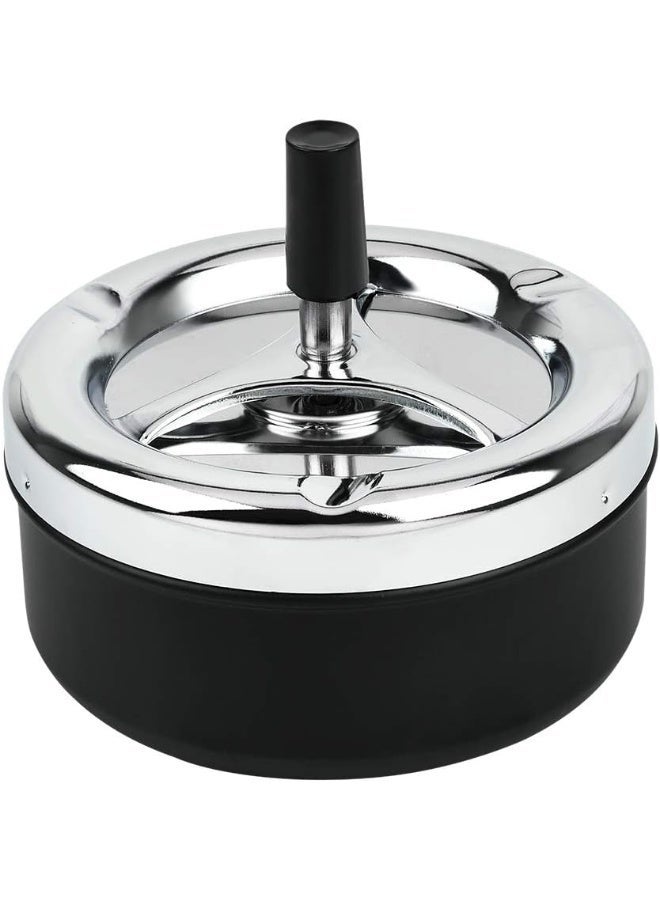 Round Push Down Ashtray with Spinning Tray Metal Cigarette Ash Tray Large 5.2 Inches Home Ashtray for Outside Patio - Black - Image 1