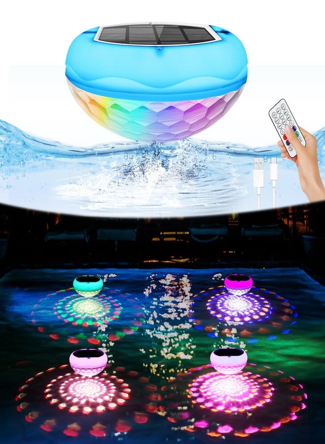 QOLNBY 2-in-1 Solar Powered USB Rechargeable Floating Pool Lights, 6.69 Inch IP68 Waterproof 2600mAh Pool Lights 6 Dynamic Modes with Remote Upper and Lower Glow Hangable for Backyard Pond 4 PCS - Image 1
