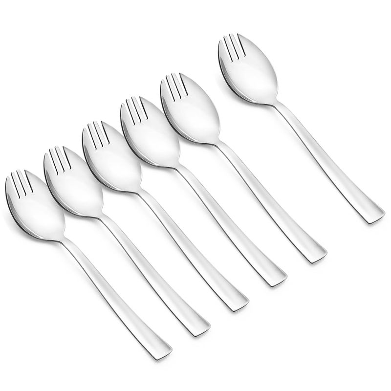 Petals Stainless Steel Spork Set of 6 | 16cm Length, Multipurpose Spoon-Fork (Silver) - Image 1
