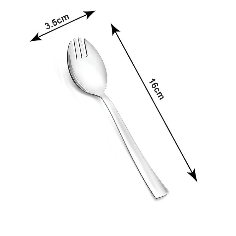 Petals Stainless Steel Spork Set of 6 | 16cm Length, Multipurpose Spoon-Fork (Silver) - Image 2